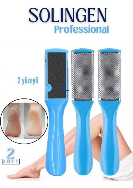 Paslanmaz Çelik 2'li Mavi Topuk Rendesi ve Törpü Seti – Ölü Deri Temizleyici Ayak Bakım Aracı