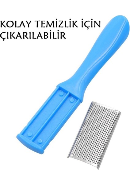 Paslanmaz Çelik 2'li Mavi Topuk Rendesi ve Törpü Seti – Ölü Deri Temizleyici Ayak Bakım Aracı