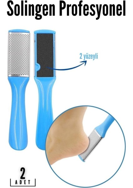 Paslanmaz Çelik 2'li Mavi Topuk Rendesi ve Törpü Seti – Ölü Deri Temizleyici Ayak Bakım Aracı