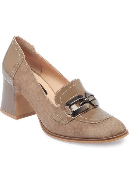 Vizon Hakiki Süet Deri Kadın Topuklu Ayakkabı - K24S1AY67516-A02