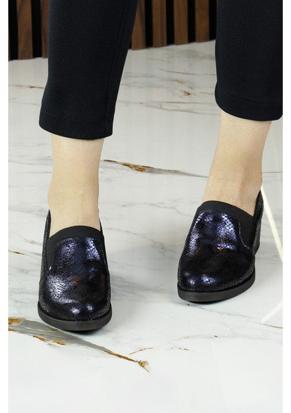 Alizee Lacivert Yılan Hakiki Dana Derisi Günlük Topuklu Ayakkabı modelleri