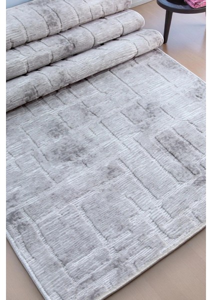 Aksu Stan Gri Kaymaz Tabanlı Kesme Kabartmalı Salon Koridor Mutfak Halı