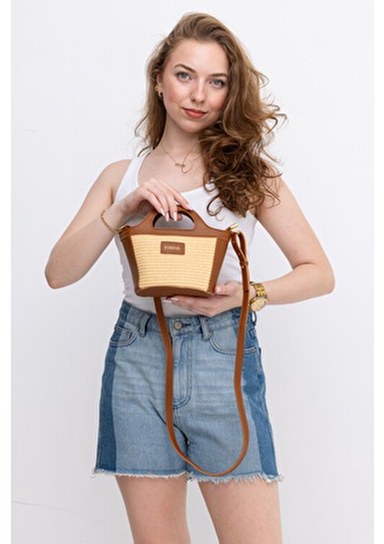 Kadın Küçük Boy Taba Hasır Detaylı Omuz & Kol Çantası Uzun Askılı Şık ve Ergonomik fırsatları