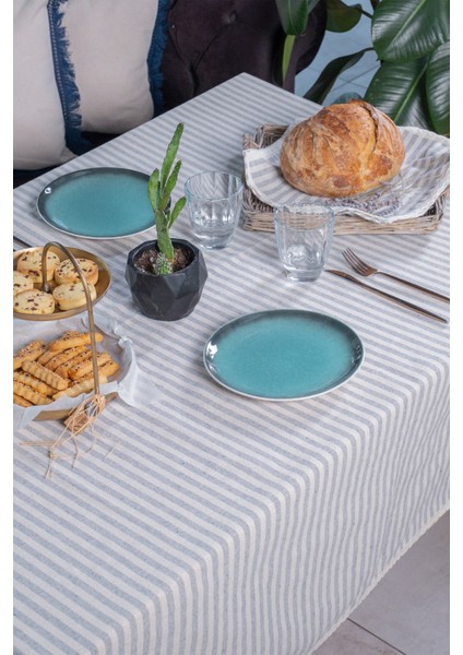 Gri Çizgili Keten ve Dantel Detaylı Dikdörtgen Şık Masa Örtüsü – Yemek Masaları için Zarif Tasarım indirimleri