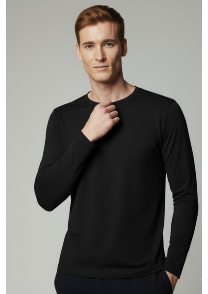 %100 Pamuk Erkek Süprem Uzun Kollu Basic T-Shirt Compact Penye Siyah Sporcu Tişört Body fırsatları