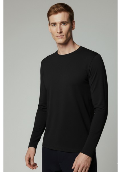 %100 Pamuk Erkek Süprem Uzun Kollu Basic T-Shirt Compact Penye Siyah Sporcu Tişört Body indirimleri