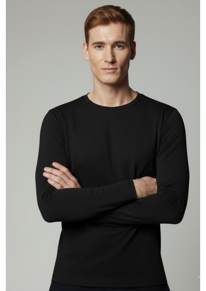 %100 Pamuk Erkek Süprem Uzun Kollu Basic T-Shirt Compact Penye Siyah Sporcu Tişört Body modelleri