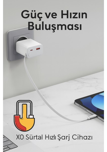 30W Gan Hızlı Şarj Cihazı – Usb-A & Usb-C Çıkışlı, Entegre Kablolu (Kendinden Kablolu ) fırsatları