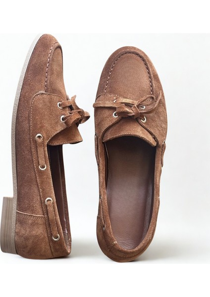 Taba Süet Hakiki Deri Bağcıklı Makosen Kadın Kolej Loafer fiyatları