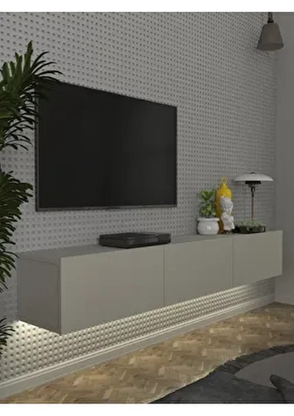 Cercei LED Li Işıklı Tv Ünitesi 180 cm - Kumtaşı Renk, Modern, Geniş, Raflı Tasarım - Tv Sehpası