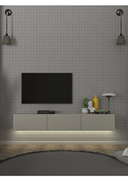 Cercei LED Li Işıklı Tv Ünitesi 180 cm - Kumtaşı Renk, Modern, Geniş, Raflı Tasarım - Tv Sehpası fiyatları