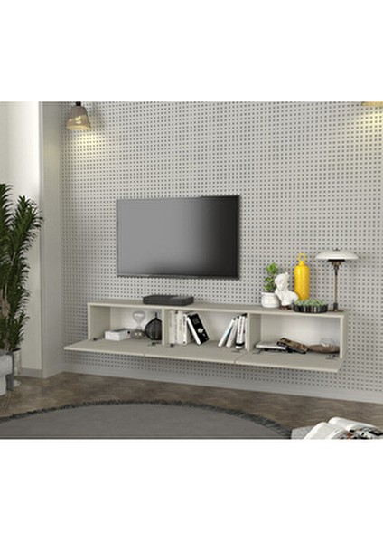 Cercei LED Li Işıklı Tv Ünitesi 180 cm - Kumtaşı Renk, Modern, Geniş, Raflı Tasarım - Tv Sehpası modelleri
