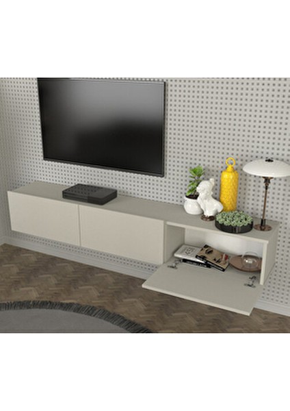 Cercei LED Li Işıklı Tv Ünitesi 180 cm - Kumtaşı Renk, Modern, Geniş, Raflı Tasarım - Tv Sehpası fırsatları