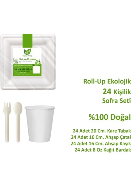 Ekolojik Kare 20 Cm. 24 Kişilik Parti Piknik Sofra Sunum Seti - Tabak Bardak Çatal Kaşık Takımı fiyatları