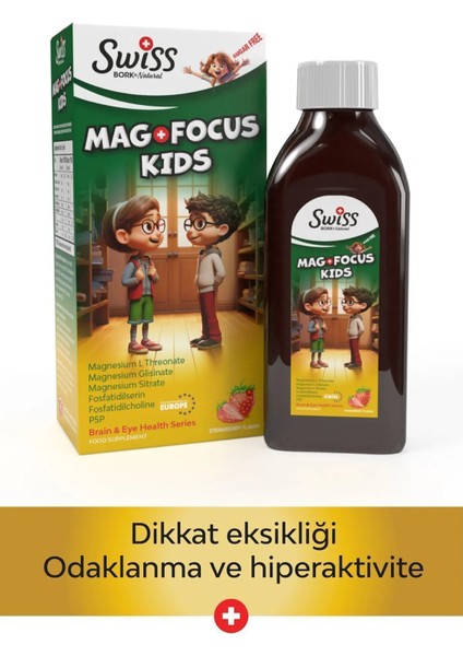 Mag Focus Kids 150 ml - Türkiye'de Üretilen, Çocuklar İçin Magnezyum ve Fosfatidilserin İçeren Vitamin B6 Takviyesi