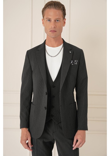 Comfort Fit Gofre Kumaş Pamuk Yelekli Casuel Siyah Ceket C 678 modelleri