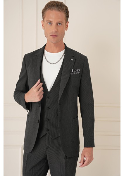 Comfort Fit Gofre Kumaş Pamuk Yelekli Casuel Siyah Ceket C 678 fırsatları