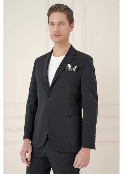Slim Fit Torba Cep Esnek Spandex Karışımlı Düz Siyah Blazer Ceket C 696 fiyatları