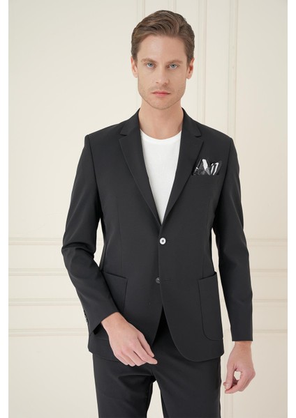 Slim Fit Torba Cep Esnek Spandex Karışımlı Düz Siyah Blazer Ceket C 696 fırsatları