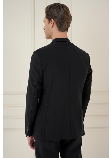 Slim Fit Torba Cep Esnek Spandex Karışımlı Düz Siyah Blazer Ceket C 696 indirimleri
