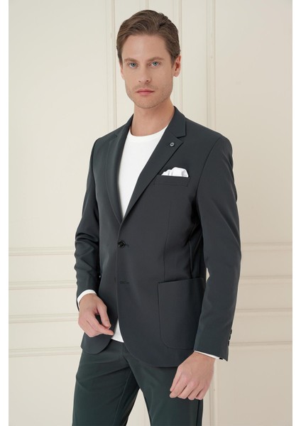 Slim Fit Torba Cep Esnek Spandex Karışımlı Düz Nefti Blazer Ceket C 696 modelleri