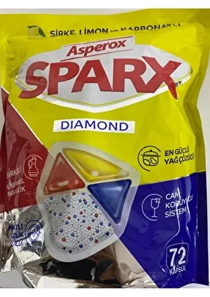 Sparx Bulaşık Tableti 72'li En Güçlü Yağ Çözücü Etkisiyle Cam Koruyucu Sistem fiyatları