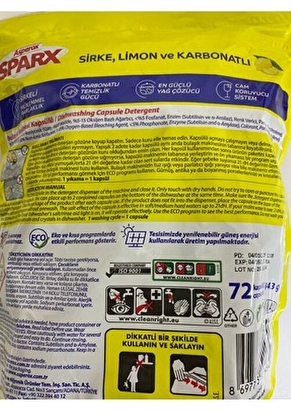 Sparx Bulaşık Tableti 72'li En Güçlü Yağ Çözücü Etkisiyle Cam Koruyucu Sistem modelleri