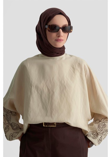 Balon Kollu Bluz 25KD9001 Kum