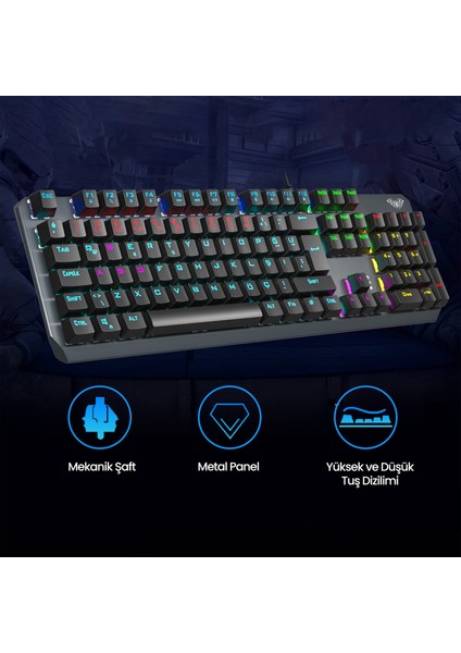 F2066 Blue Switch Rgb Makrolu Kablolu Gaming Türkçe Mekanik Oyuncu Klavyesi fiyatları