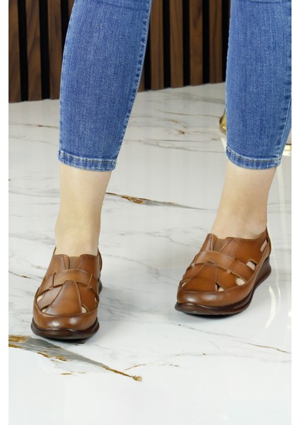Aida Taba Hakiki Dana Derisi Kesik Detaylı Lastikli Slip-On Günlük Ayakkabı modelleri