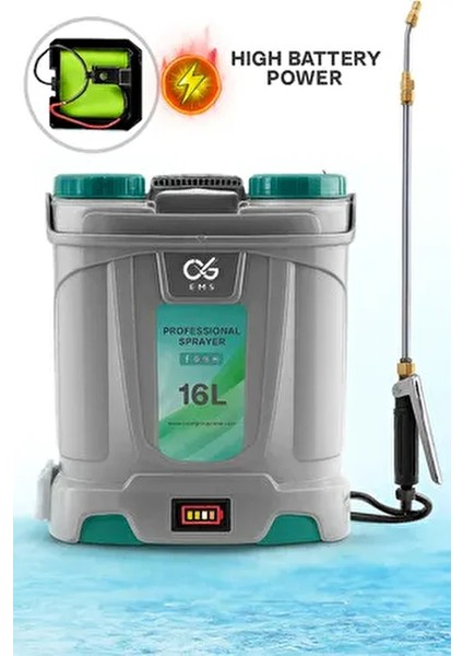 Dijital Göstergeli Şarjlı İlaçlama ve Sisleme Pompası 16 lt Güçlü Motorlu Gri