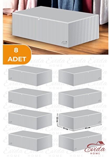 8 Adet Antrasit Çizgili Büyük Boy Baza Altı ve Çekyat Hurç - 65X45X22 cm - Organizer fiyatları