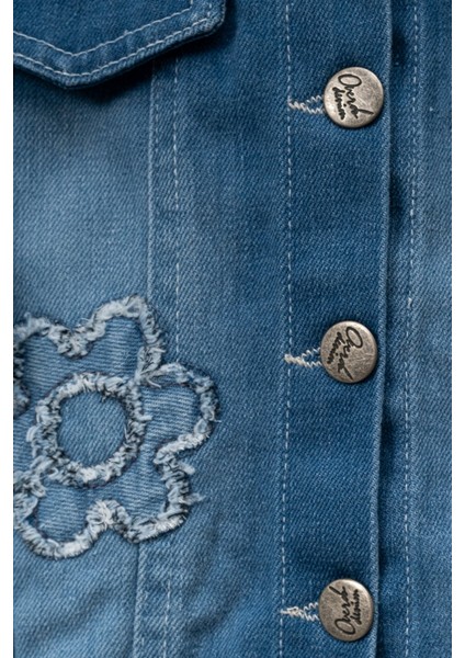 Çiçek Detaylı Kız Çocuk Kot Ceket indirimleri