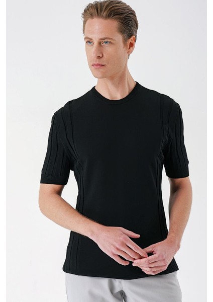 Slim Fit Bisiklet Yaka Kısa Kol Siyah Triko Tr 869 modelleri