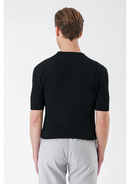 Slim Fit Bisiklet Yaka Kısa Kol Siyah Triko Tr 869 indirimleri
