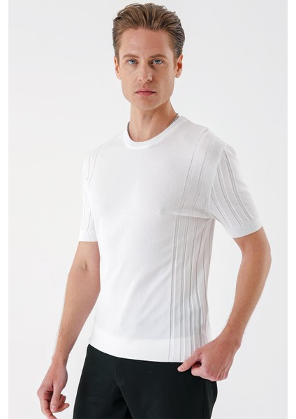 Slim Fit Bisiklet Yaka Kısa Kol Beyaz Triko Tr 869 fiyatları