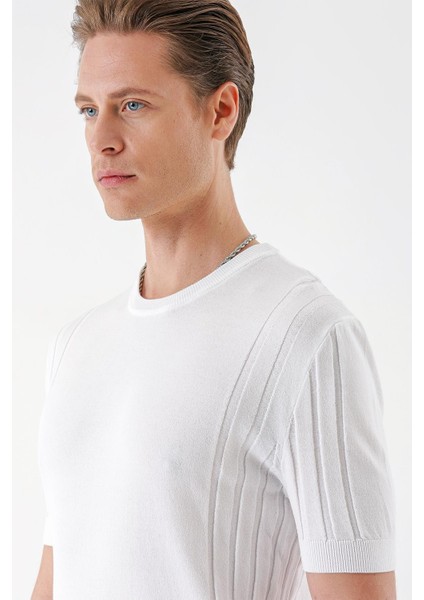 Slim Fit Bisiklet Yaka Kısa Kol Beyaz Triko Tr 869 fırsatları