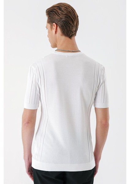 Slim Fit Bisiklet Yaka Kısa Kol Beyaz Triko Tr 869 indirimleri