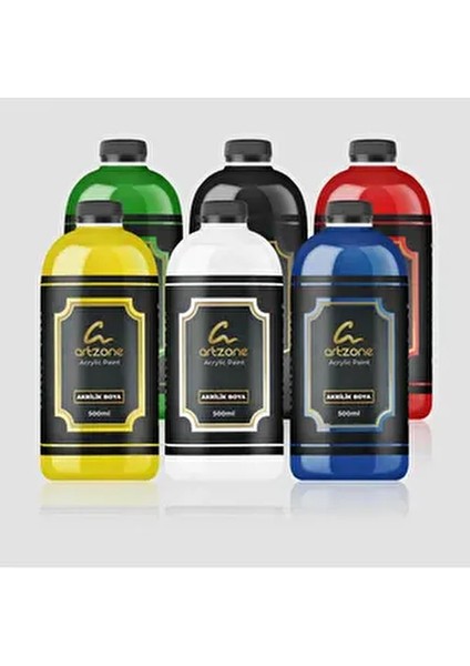 Akrilik Boya Seti - Ana Renkler 6 Renk x 500ML + Fırça Hediyeli