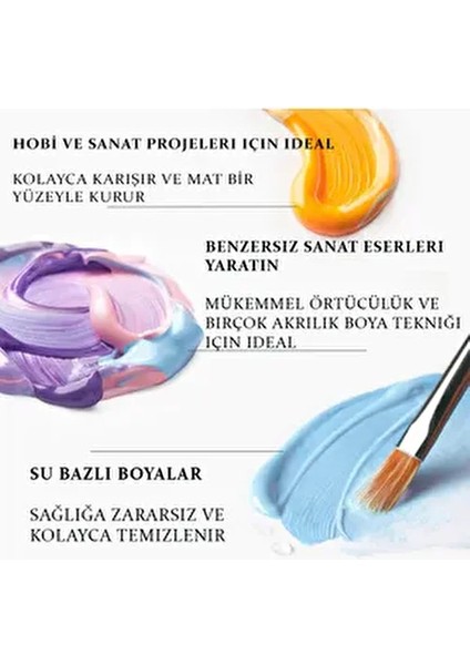 Akrilik Boya Seti - Ana Renkler 6 Renk x 500ML + Fırça Hediyeli modelleri