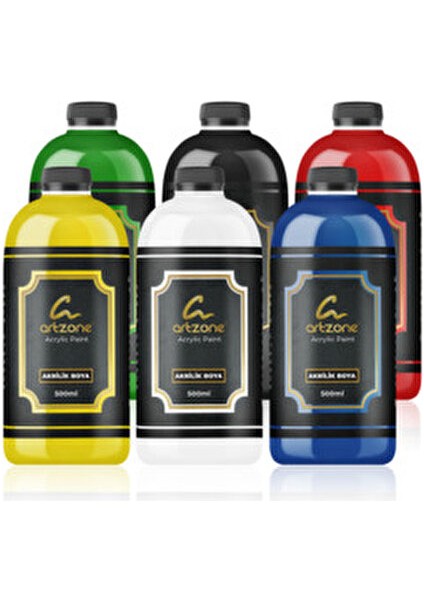 Akrilik Boya Seti - Ana Renkler 6 Renk x 500ML + Fırça Hediyeli indirimleri