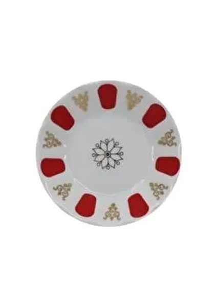 Arow Marka Porselen Kırmızı Beyaz Kahveci Model 6 Lı Çay Tabağı Arow