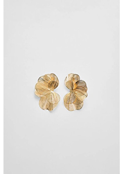 Çiçek Yapraklı ve Dokulu Çelik Küpe Altın Kaplama modelleri