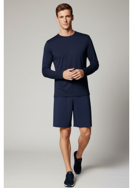 %100 Pamuk Erkek Süprem Uzun Kollu Basic T-Shirt Compact Penye Lacivert Sporcu Tişört Body indirimleri