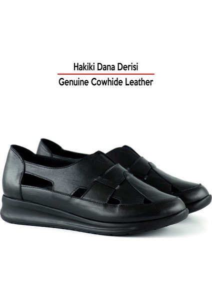 Aida Siyah Hakiki Dana Derisi Kesik Detaylı Lastikli Slip-On Günlük Ayakkabı fırsatları