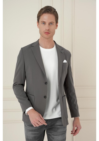 Slim Fit Torba Cep Esnek Spandex Karışımlı Düz Koyu Haki Blazer Ceket C 696 fiyatları
