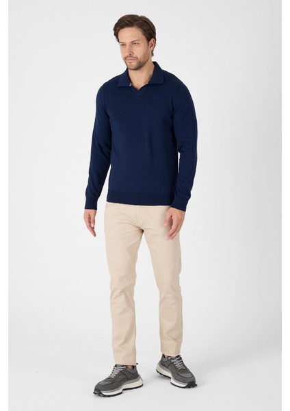 Lacivert Saf %100 Pamuk Erkek Patlı Düğmesiz Polo Yaka Triko Kazak fiyatları