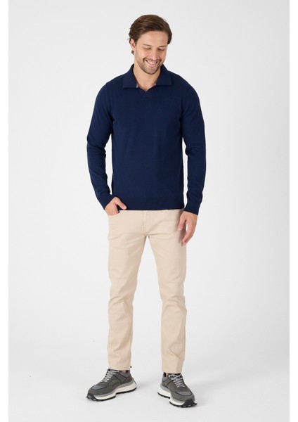 Lacivert Saf %100 Pamuk Erkek Patlı Düğmesiz Polo Yaka Triko Kazak modelleri