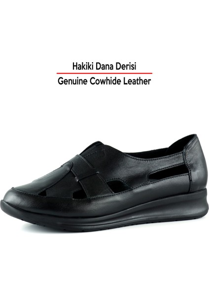 Aida Siyah Hakiki Dana Derisi Kesik Detaylı Lastikli Slip-On Günlük Ayakkabı indirimleri