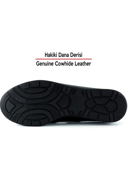 Aida Siyah Hakiki Dana Derisi Kesik Detaylı Lastikli Slip-On Günlük Ayakkabı